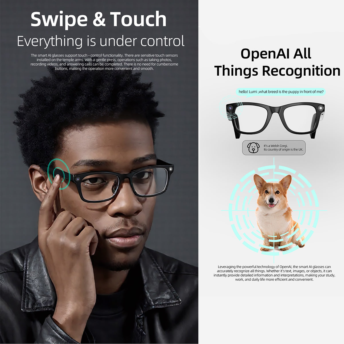 Smart Glasses AI Translation 1080P HD Camera