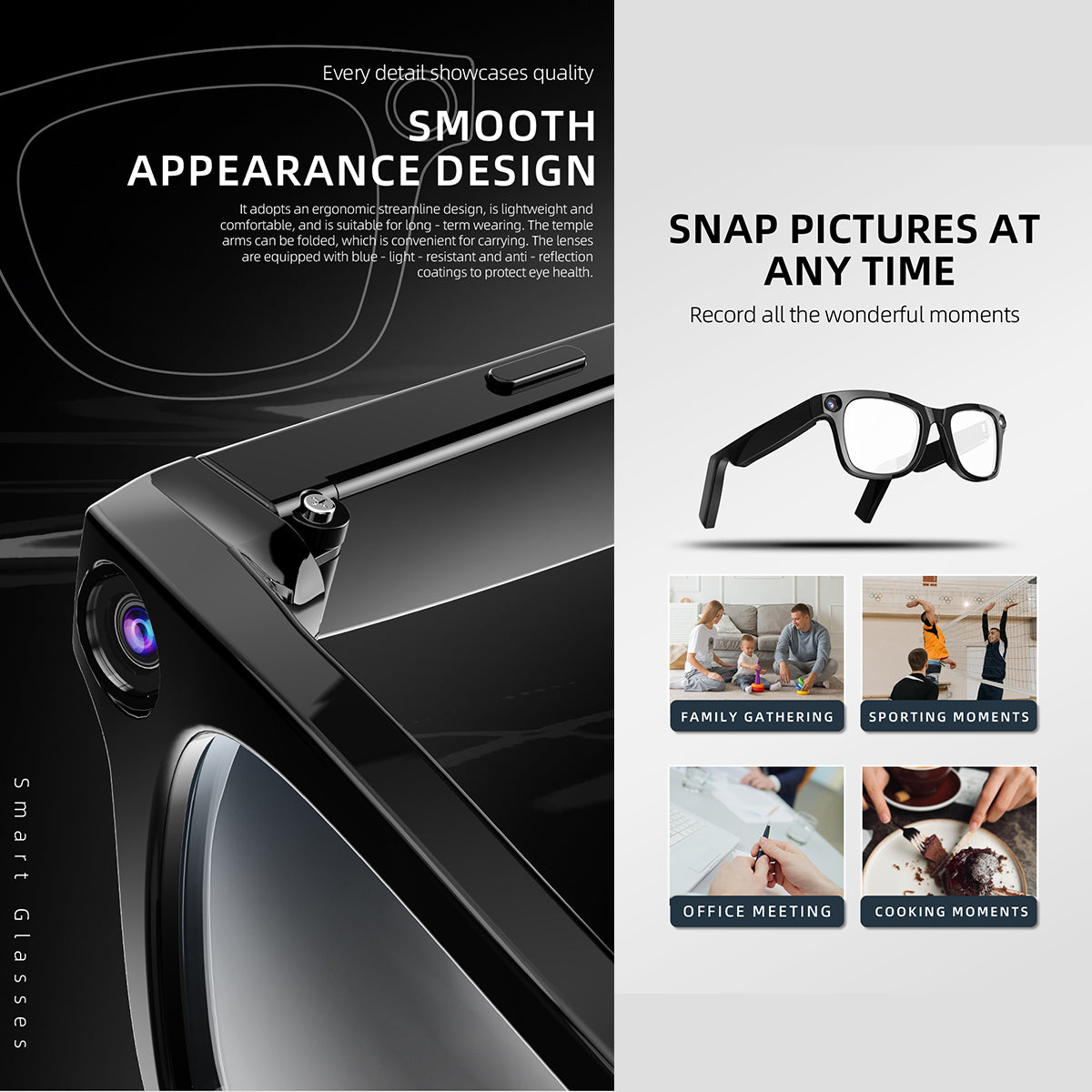 Smart Glasses AI Translation 1080P HD Camera