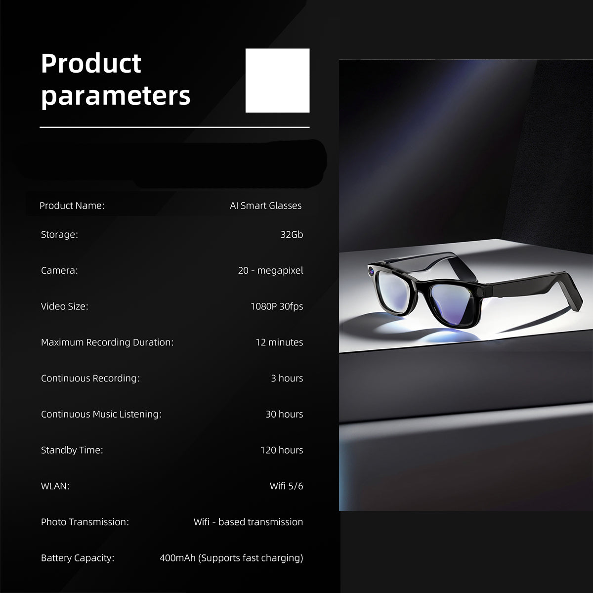 Smart Glasses AI Translation 1080P HD Camera