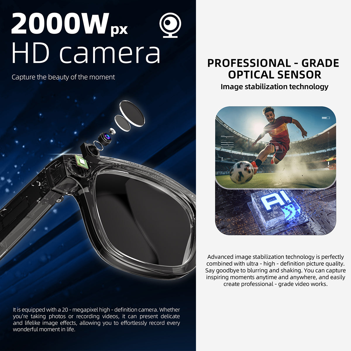 Smart Glasses AI Translation 1080P HD Camera
