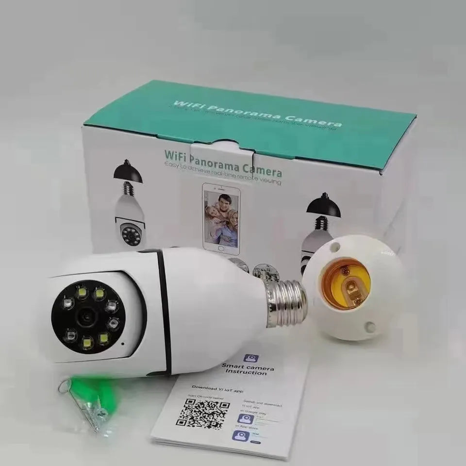 ABE HD 1080P night vision bulb camera indoor automatic tracking security baby 90 degree 360 degree camera PTZ WiFi bulb camera
