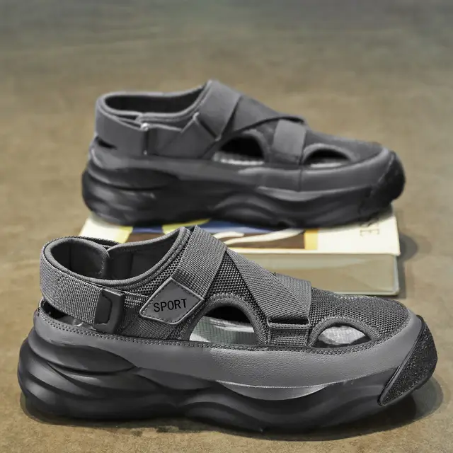 1 Fabric upper thick sole men's closed toe outdoor sports walking sandals summer driving shoes for men summer