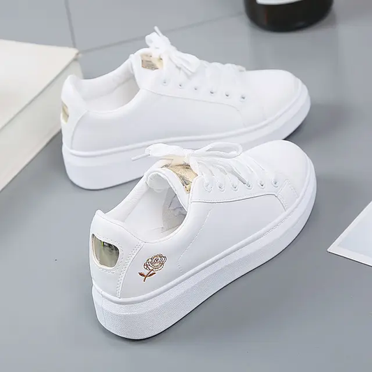 1 New women's shoes PU leather breathable sports style casual board shoes white shoes